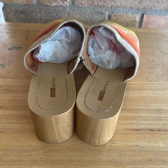 Anthropologie Matiko Womens Size 8 Wooden Mules Multicolor Slide Clog Sandals - Picture 10 of 13